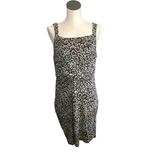 Ann Taylor Dress Faux Wrap Womens 12 Brown Tan Animal Print Sleeveless Beige EUC - Picture 8 of 13